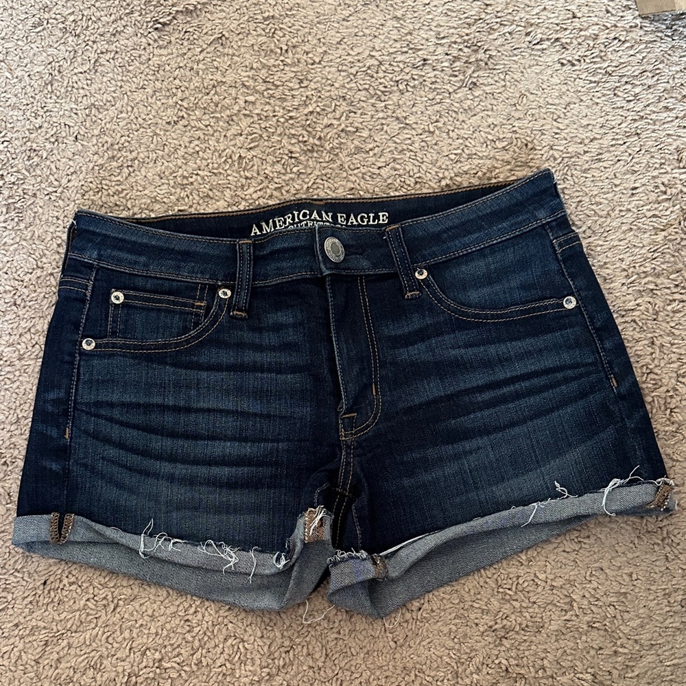 American Eagle Outfitters Dark Blue Rolled Hem Denim Shorts